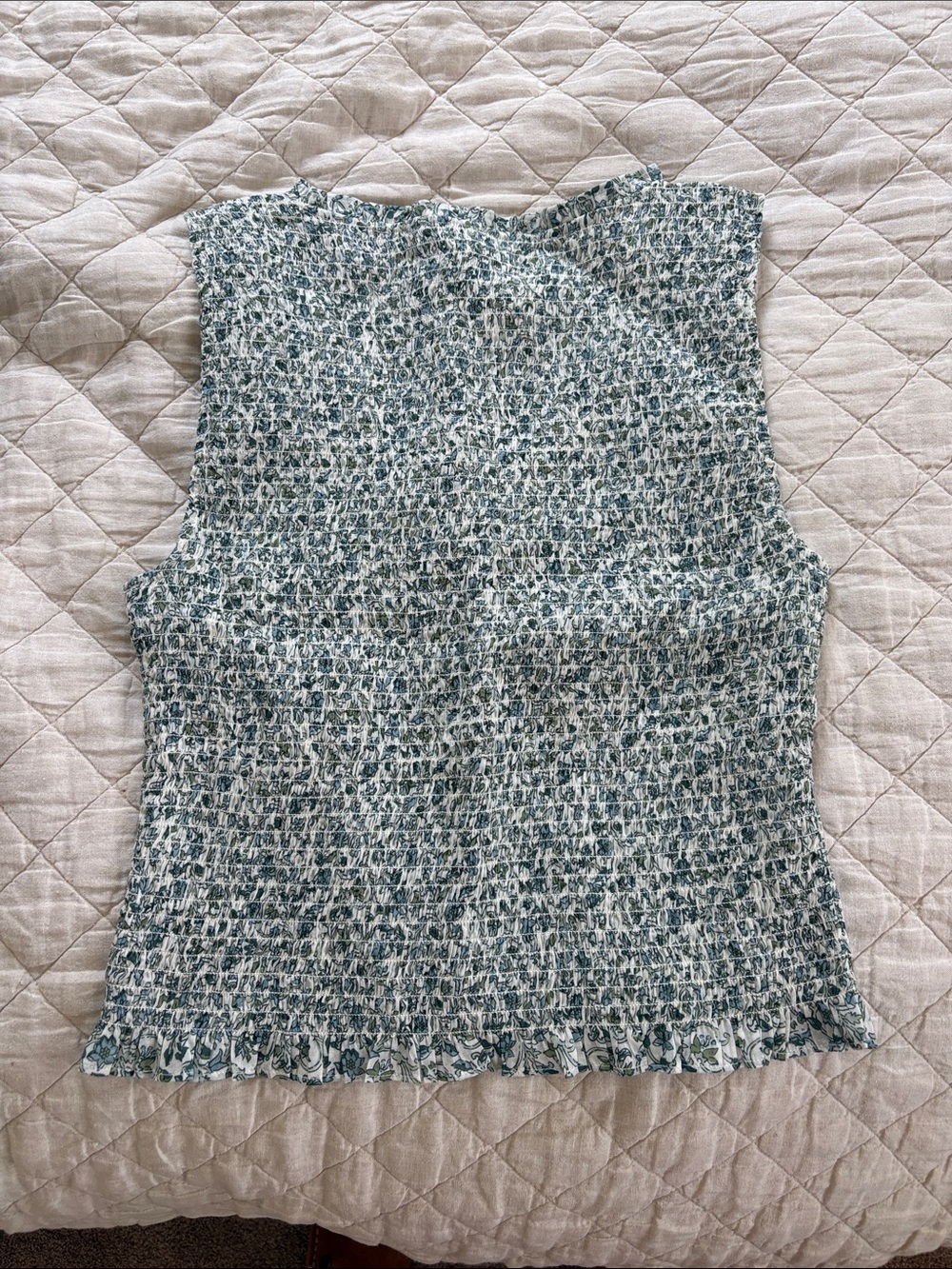 Veronica Beard Teal and White Floral Smocked Sleeveless Camisole - Picture 2 of 2